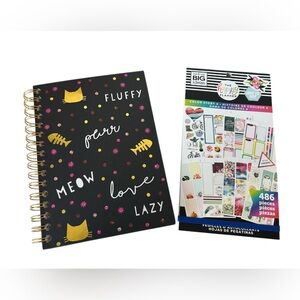 Cat Lover Spiral Notebook and Sticker Bundle New